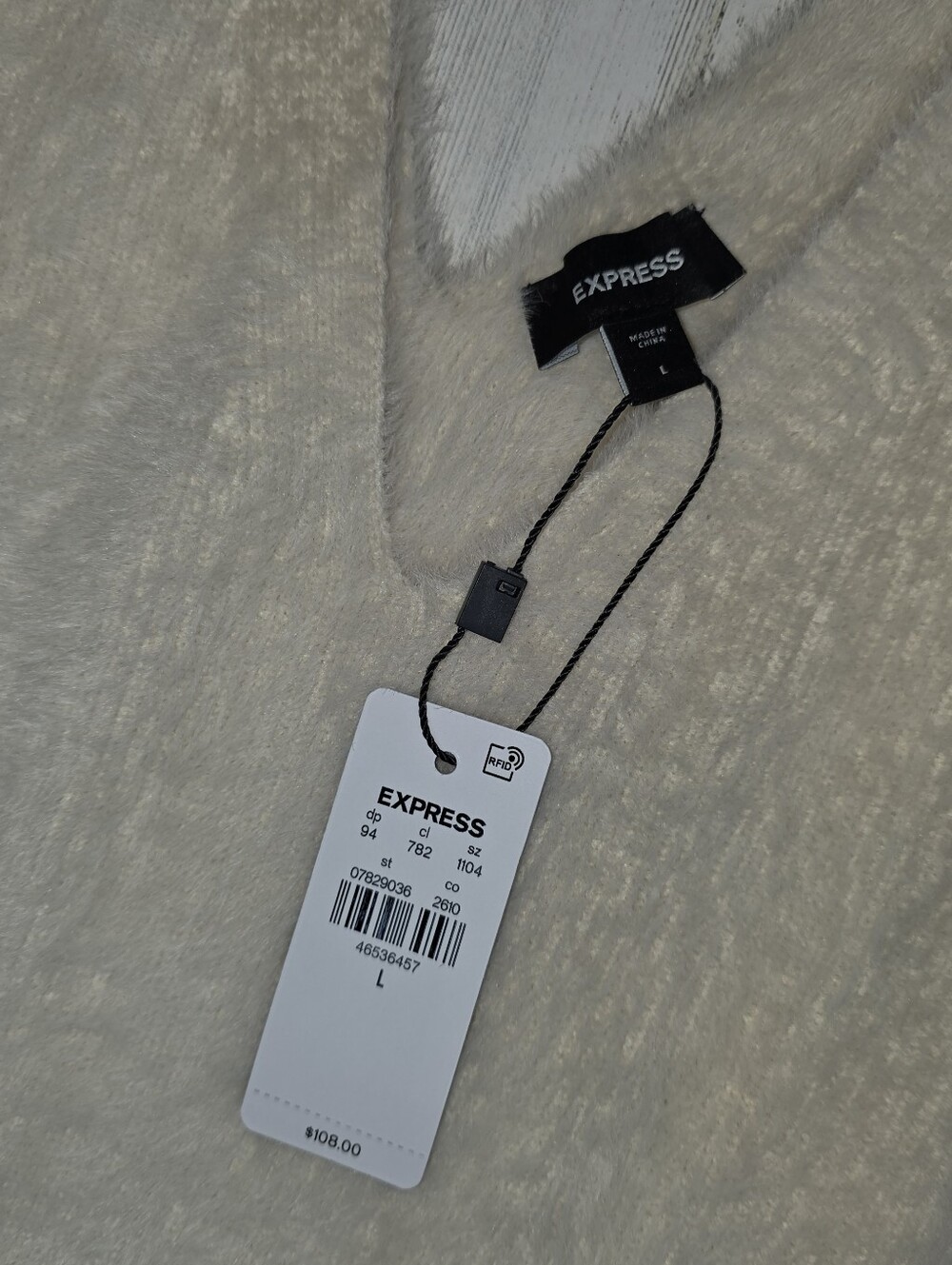 Express Fuzzy Eyelash Knit Sweater Dress Ivory Belted V-Neck Long Sleeve NWT L - Picture 7 of 12